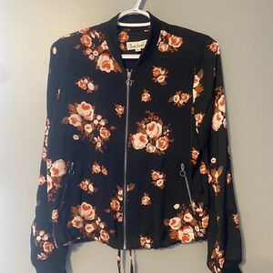 Cloud Chaser Black and Red Floral Zip Up Jacket